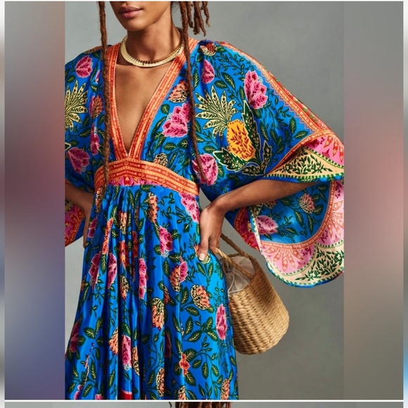 Farm Rio X Anthropologie Pineapple Garden Kaftan Maxidress - Picture 3 of 7